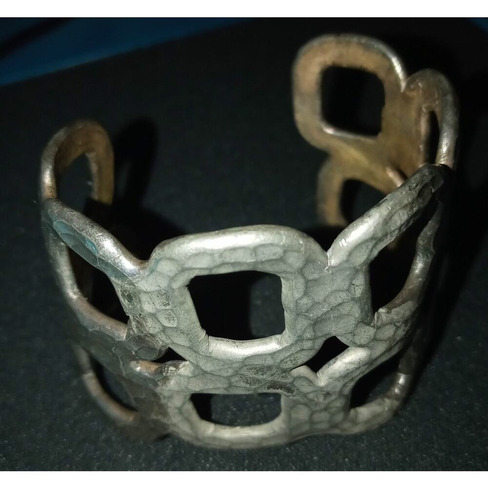 Wide Silvertone Cuff Bracelet - image 2